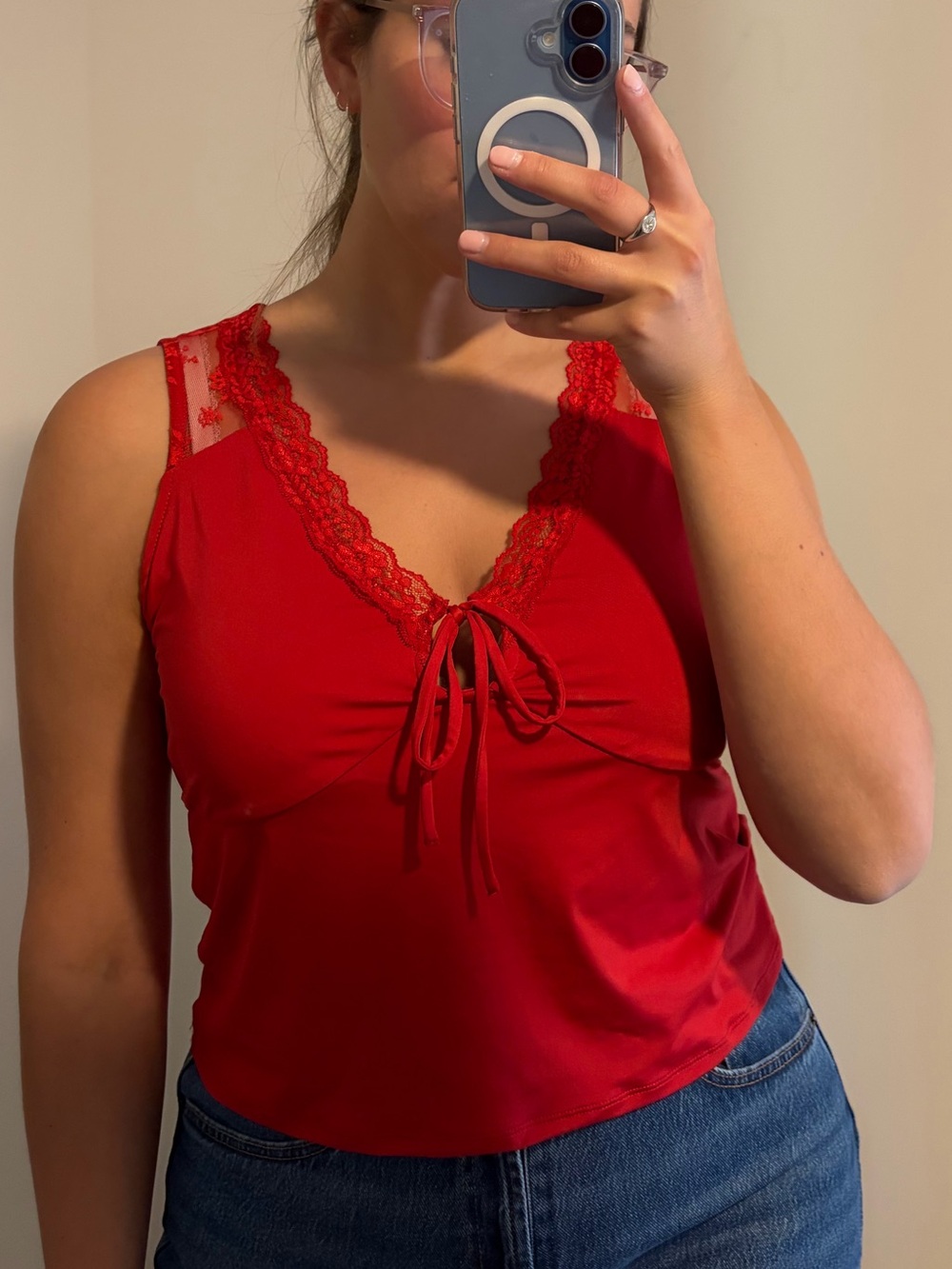 Red Lace-Trim Wild Fable Tank NWT